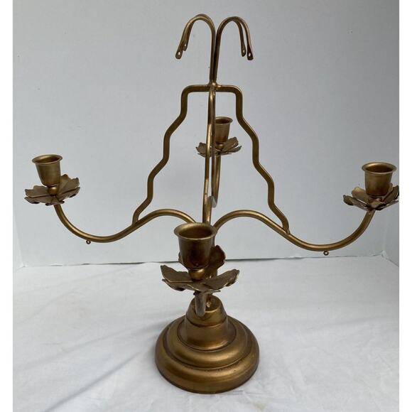 Vintage Tabletop Brass 15" Tall 4 Candle Holder with Heavy Base - Picture 1 of 10